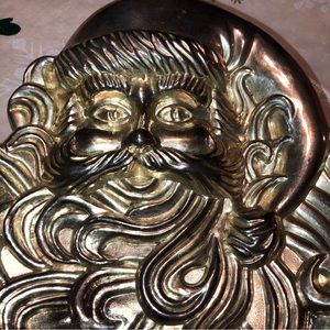 Silver Metallic Santa Claus Face Candy Dish Vintage 8” ￼. 6.5” wide